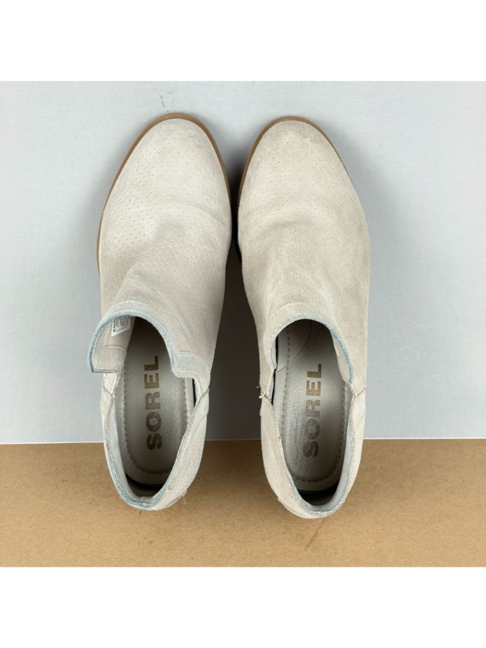Sorel Lolla Suede Side Cut Ankle Booties Womens 8.5 Beige Slip On Casual Comfort - Picture 9 of 10